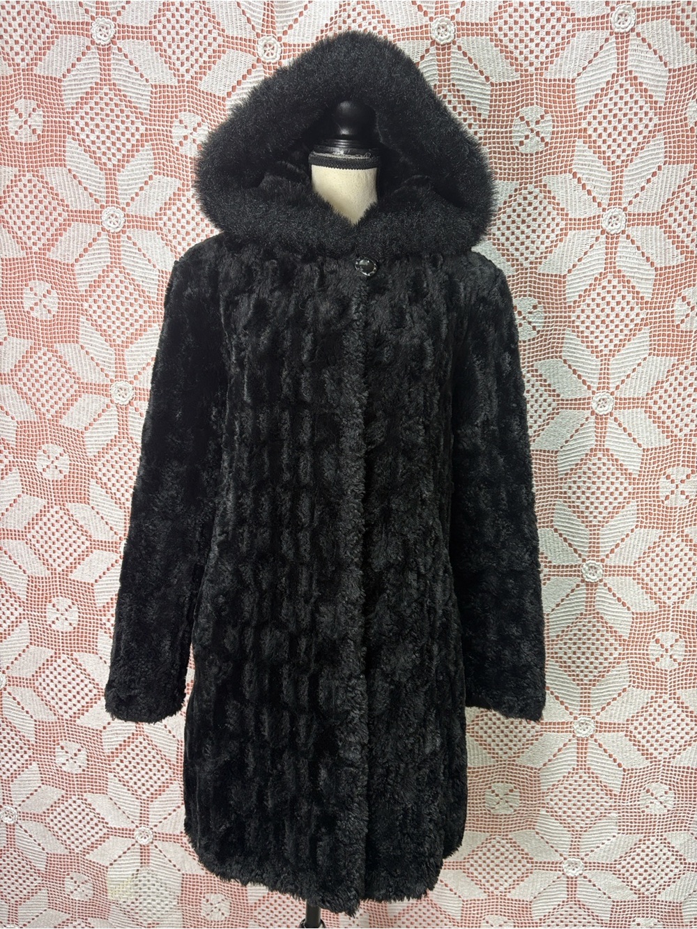 Novelli Black Faux Fur Hooded Coat – Size 3/4
